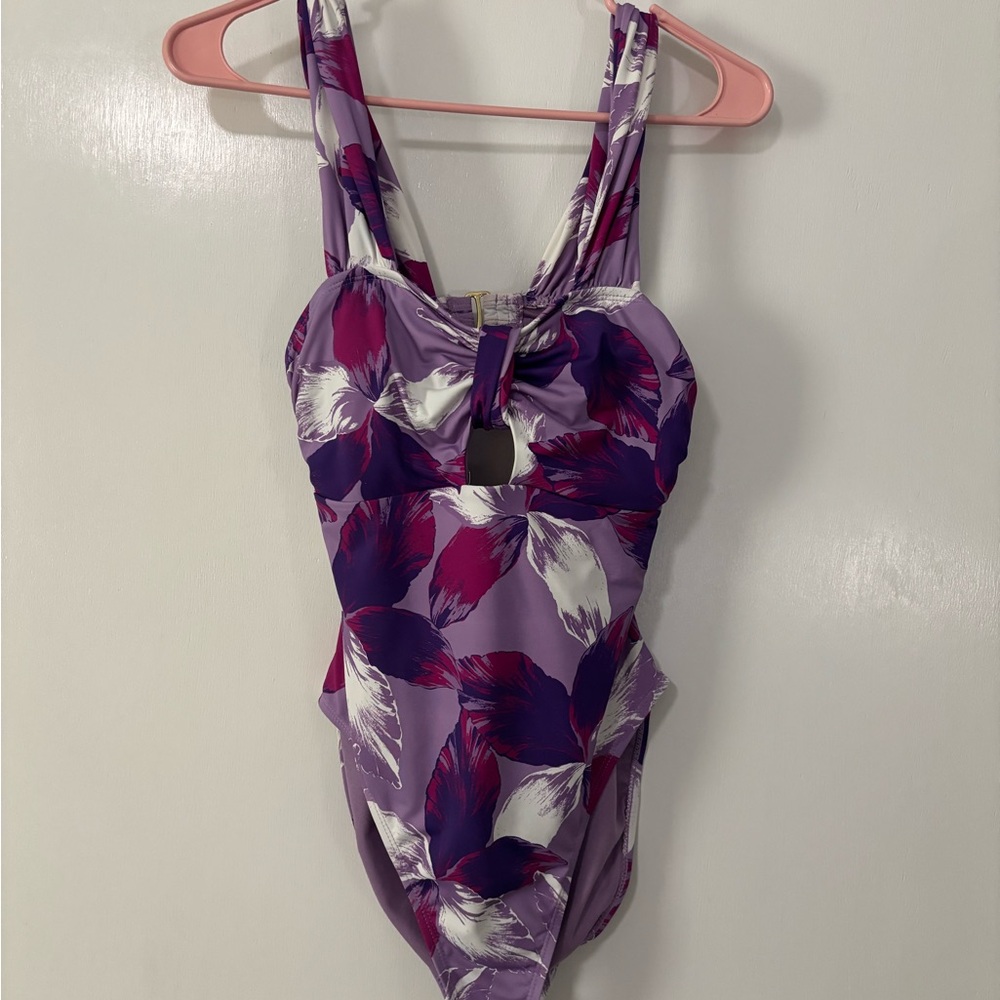 Mynah swimwear Purple Floral One-Piece Swimsuit with Keyhole Front
